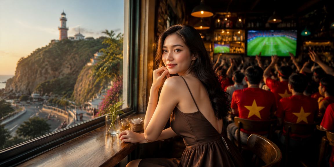 Người dùng tại Vũng Tàu nạp tiền và nhận khuyến mãi trên ứng dụng ia20 bên ly cà phê buổi sáng